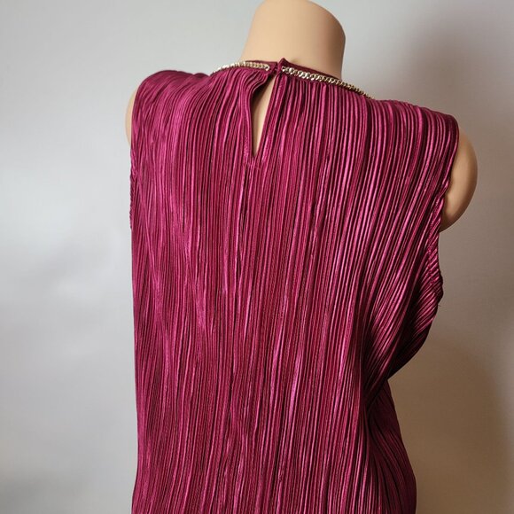 Roz & Ali Petite L Sleeveless Pleated Top With Chain Detail In Berry Pink - Picture 12 of 14